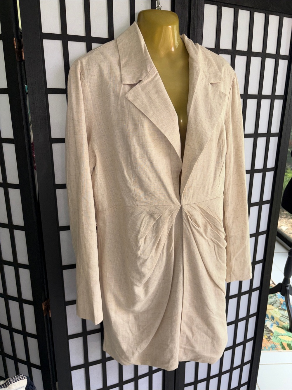 PrettyLittleThing Beige Draped Longline Blazer office, work, church sz12